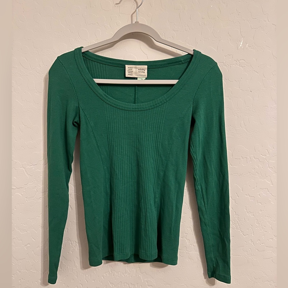 Saturday Sunday by Anthropologie green ribbed long sleeve shirt (XS)